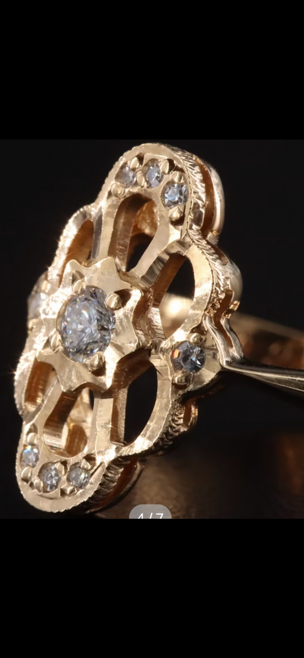 Vintage Soviet 583 Gold Diamond Ring | USSR Hallmarked | Size 7