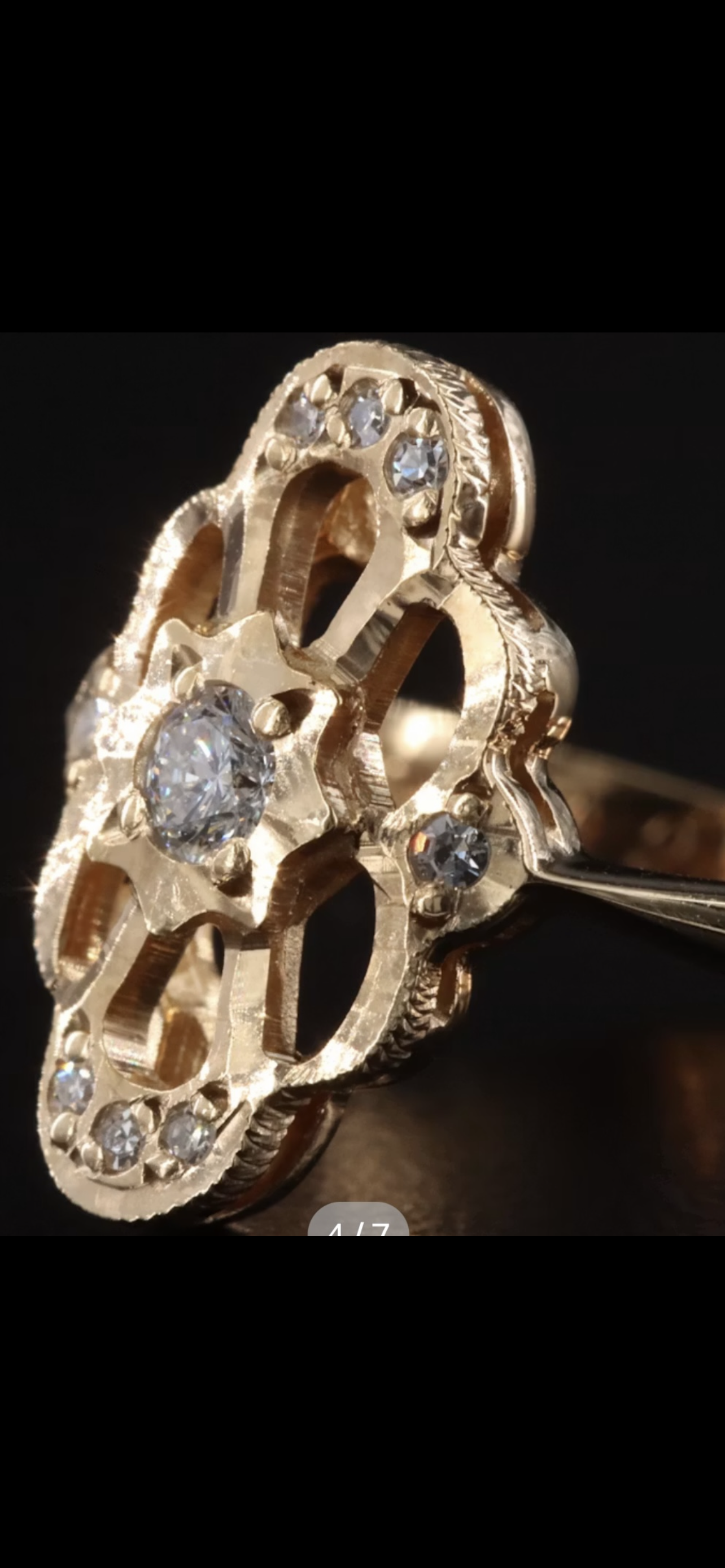 Vintage Soviet 583 Gold Diamond Ring | USSR Hallmarked | Size 7