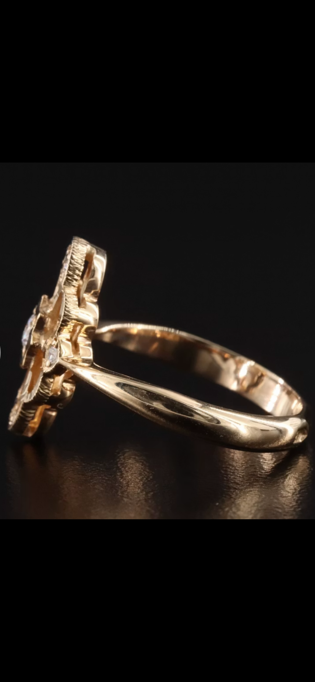 Vintage Soviet 583 Gold Diamond Ring | USSR Hallmarked | Size 7