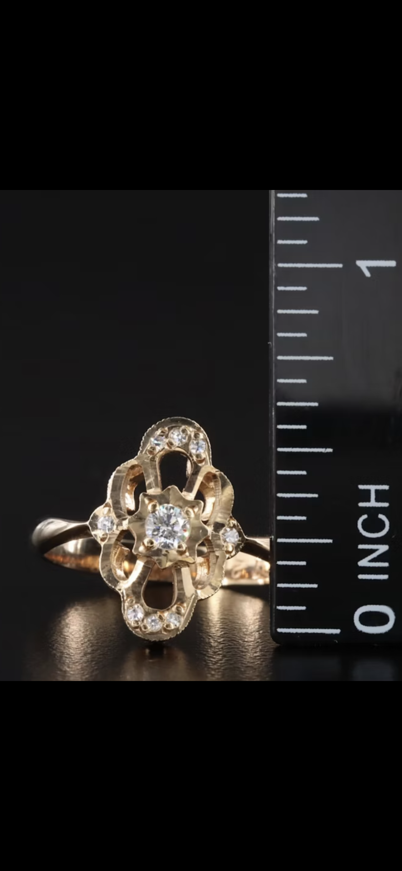 Vintage Soviet 583 Gold Diamond Ring | USSR Hallmarked | Size 7