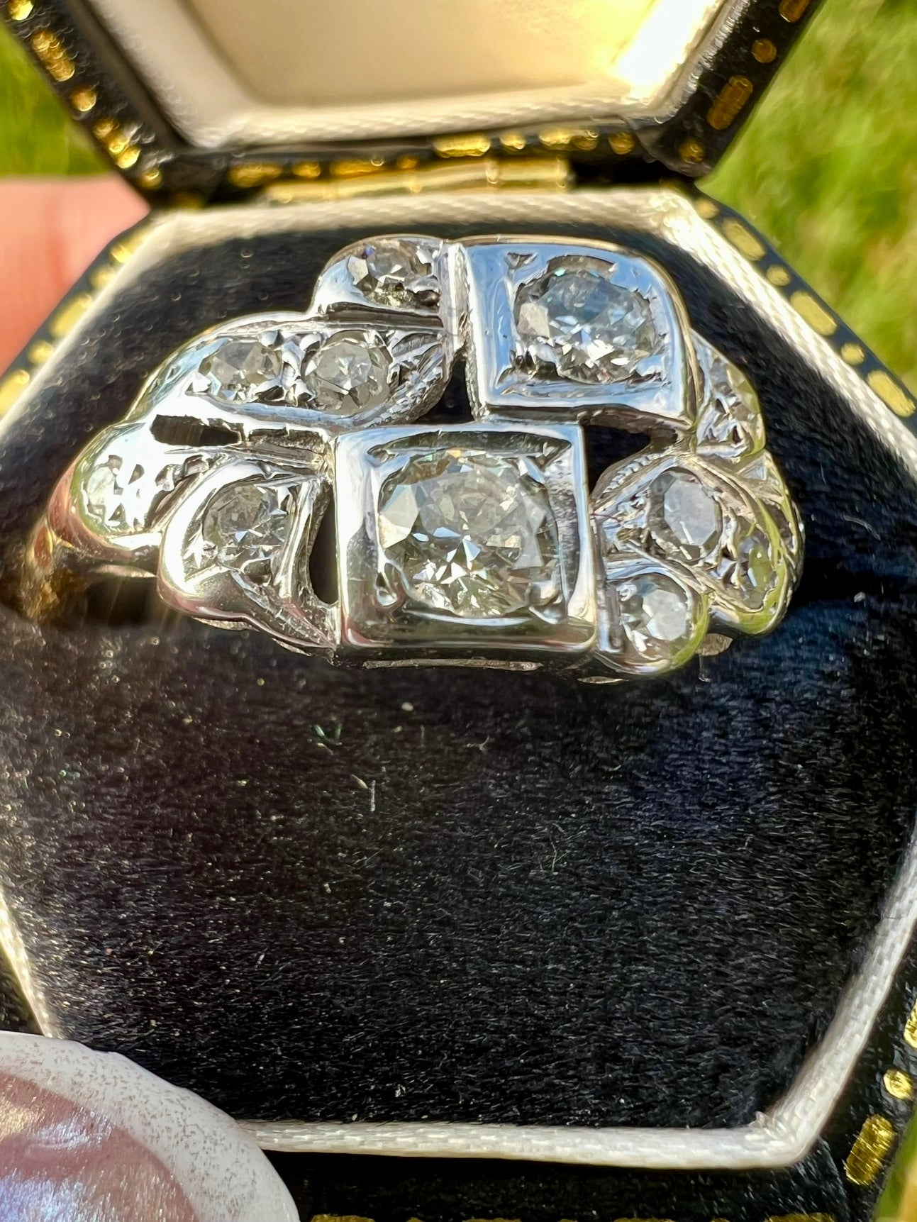 Edwardian Revival Diamond Ring | Transitional Cut Diamonds | 14K White & Yellow Gold | Vintage | Size 7.25