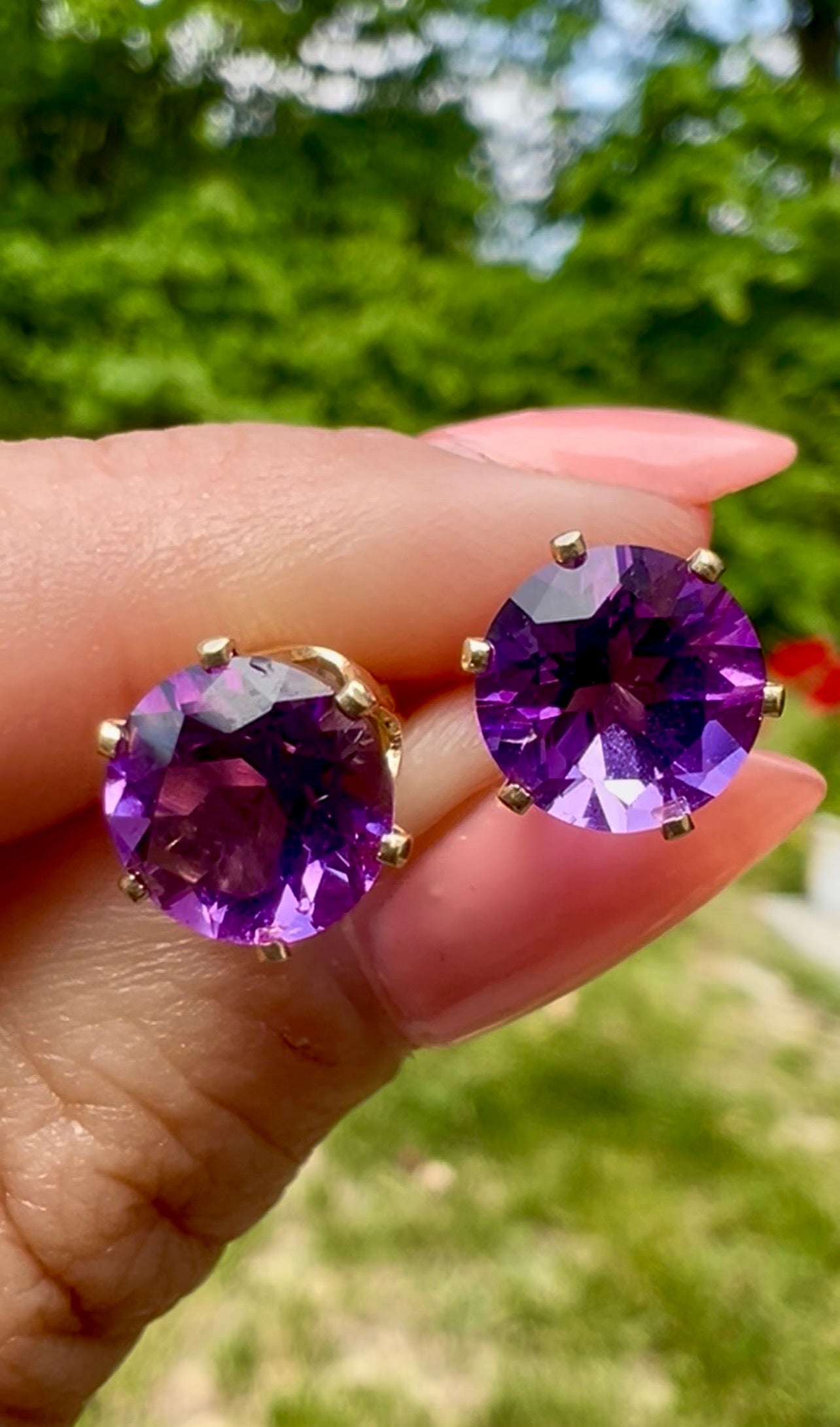 Vintage 14K Gold Amethyst Stud Earrings | Genuine Natural Amethyst | Classic February Birthstone Jewelry