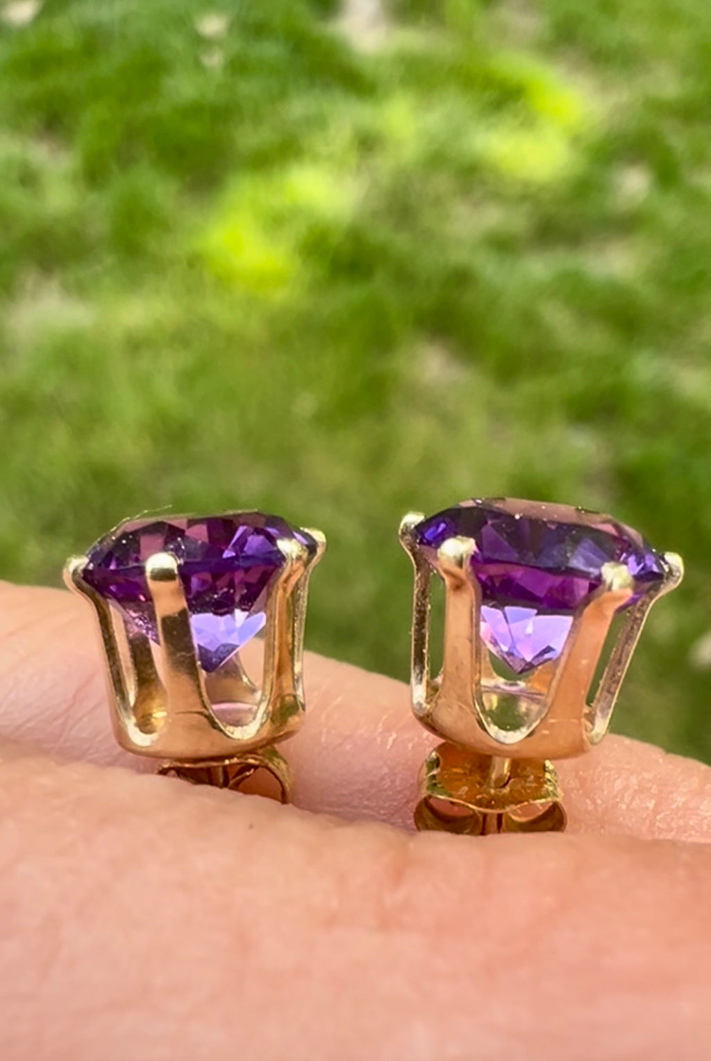 Vintage 14K Gold Amethyst Stud Earrings | Genuine Natural Amethyst | Classic February Birthstone Jewelry