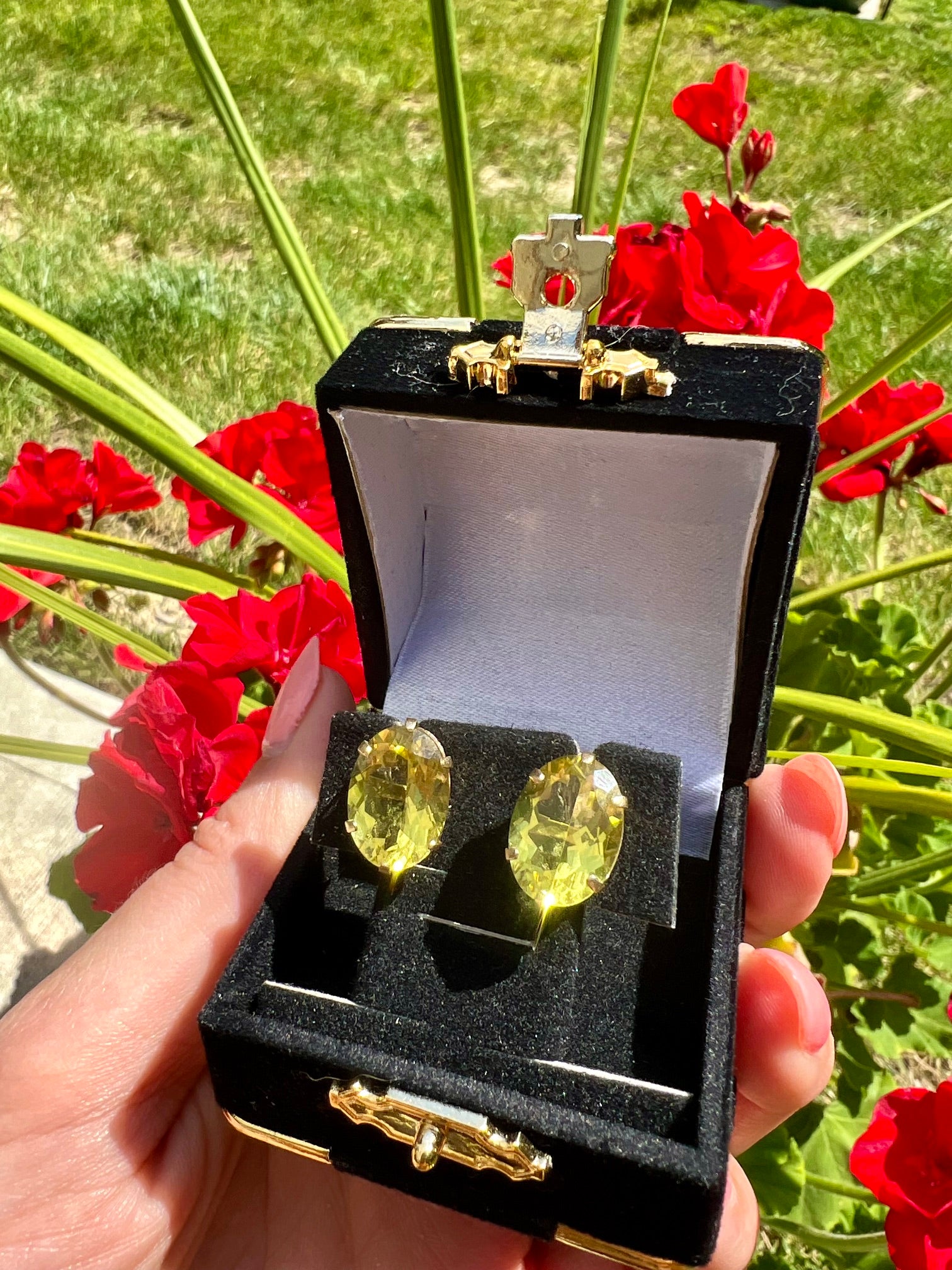 Vintage Peridot Statement Earrings | Large Oval Peridot Studs in 14K Gold | August Birthstone Jewelry