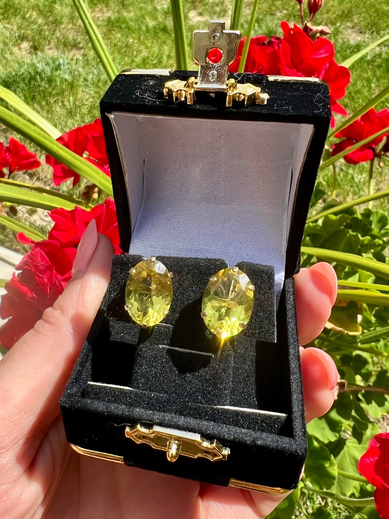 Vintage Peridot Statement Earrings | Large Oval Peridot Studs in 14K Gold | August Birthstone Jewelry