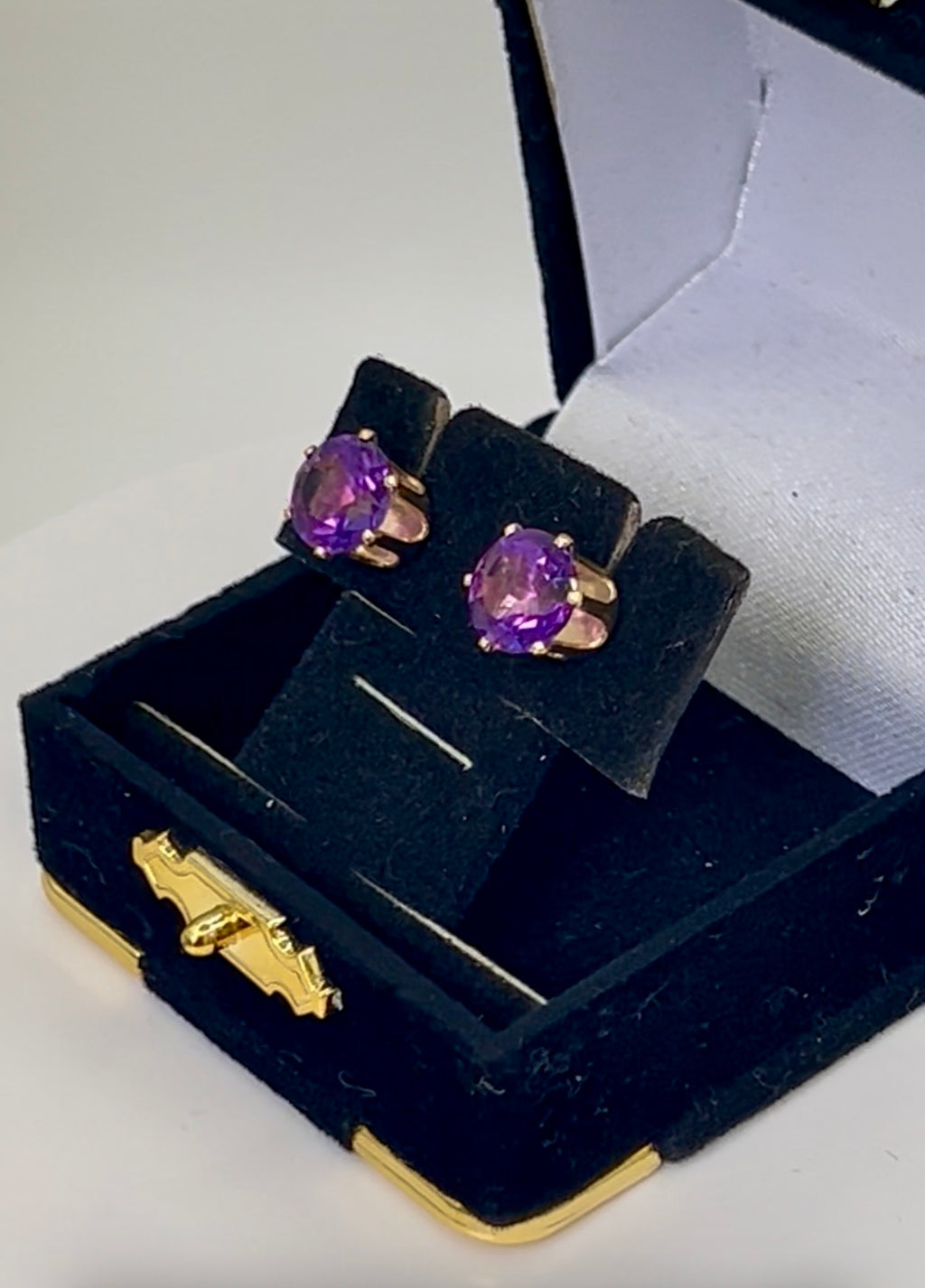 Vintage 14K Gold Amethyst Stud Earrings | Genuine Natural Amethyst | Classic February Birthstone Jewelry