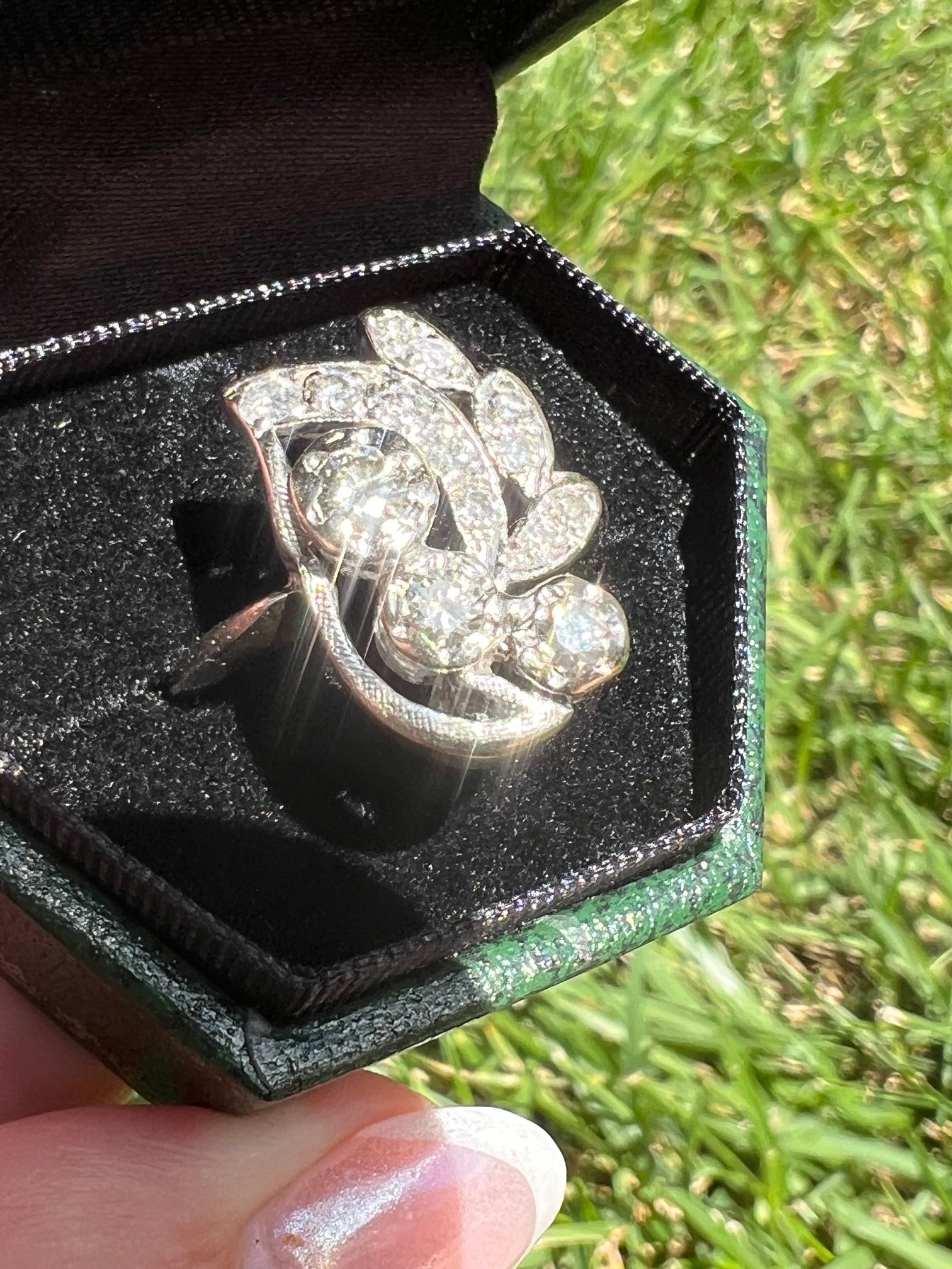 Vintage 1950s Diamond Spray Ring | 14K White Gold | Mid Century Natural Diamond Foliate Ring