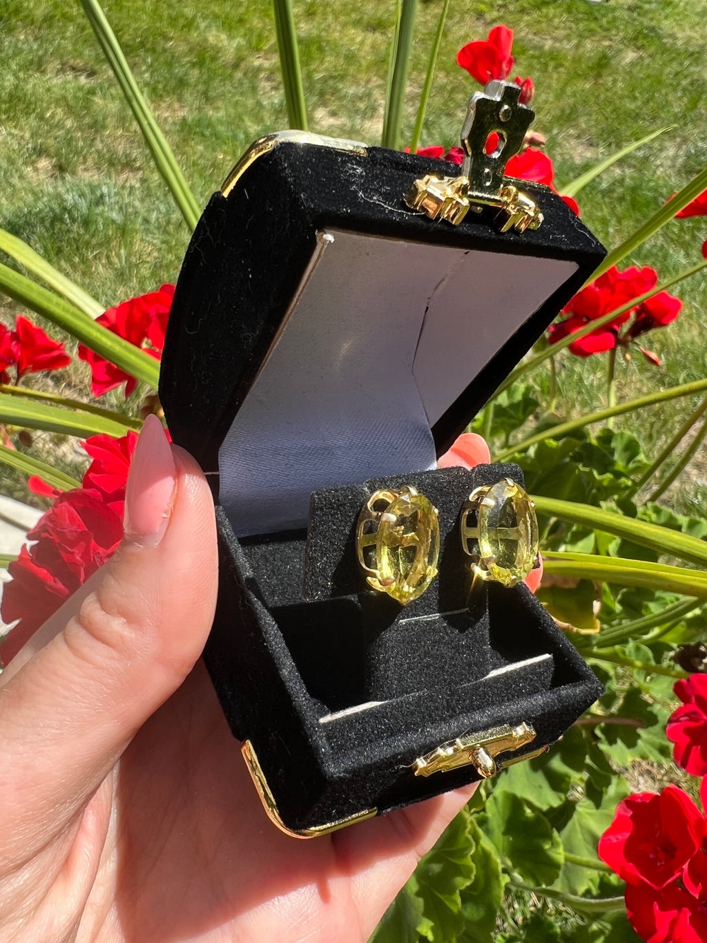 Vintage Peridot Statement Earrings | Large Oval Peridot Studs in 14K Gold | August Birthstone Jewelry