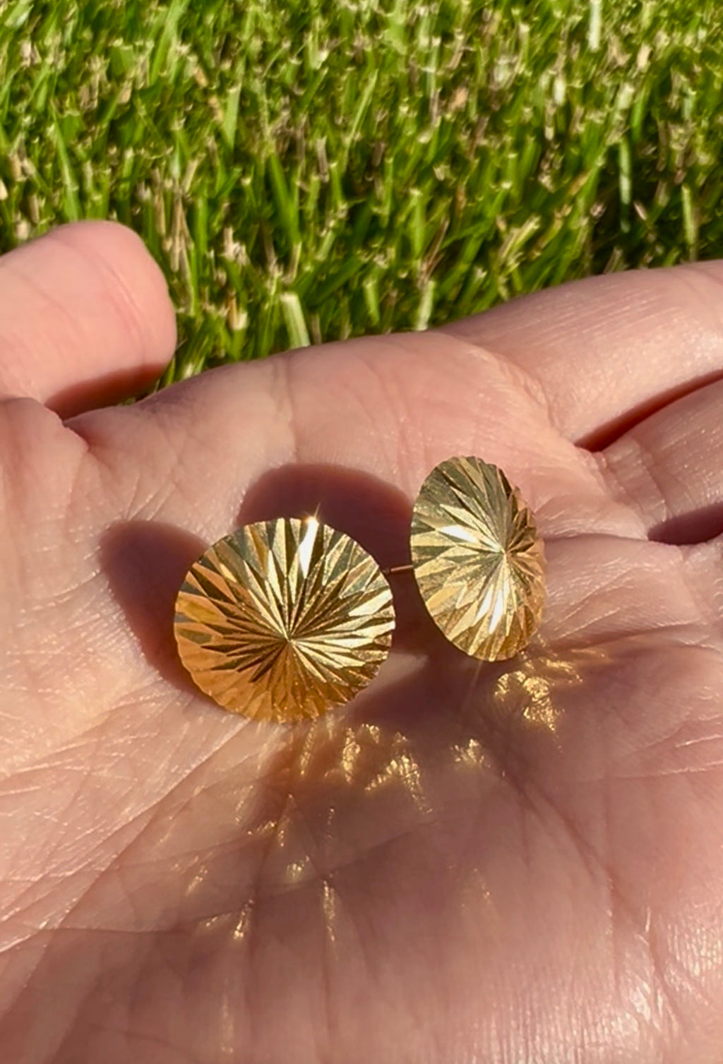 18k Diamond-Cut Vintage Stud Statement Earrings