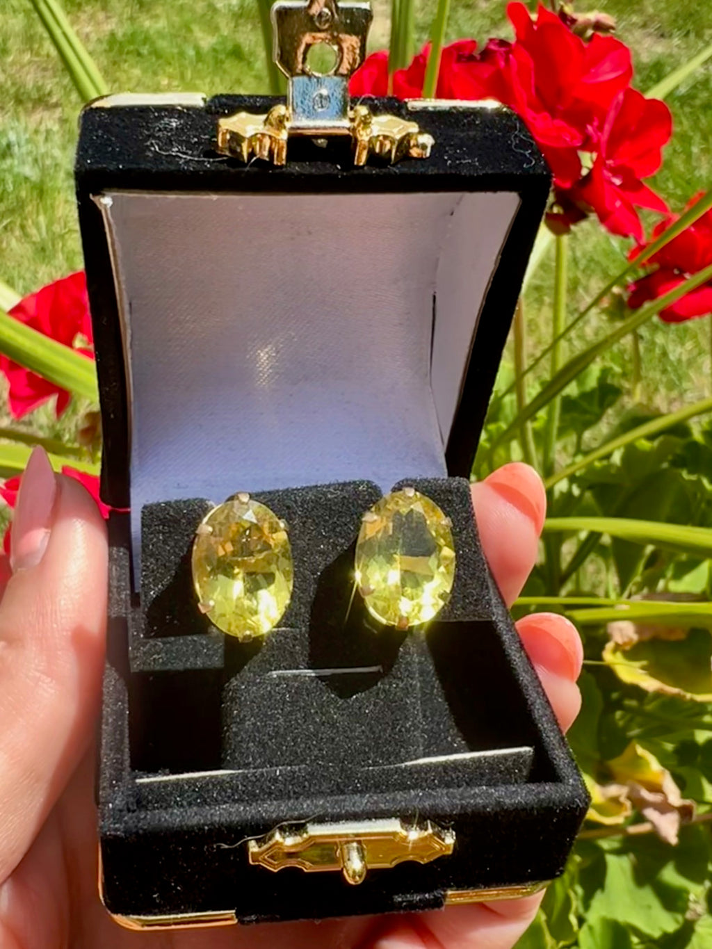 Vintage Peridot Statement Earrings | Large Oval Peridot Studs in 14K Gold | August Birthstone Jewelry