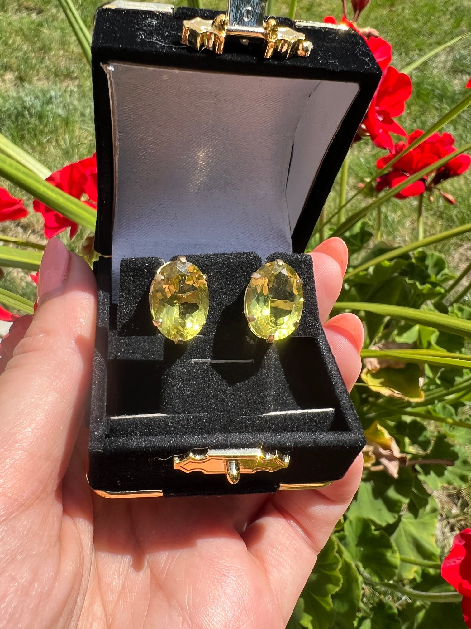 Vintage Peridot Statement Earrings | Large Oval Peridot Studs in 14K Gold | August Birthstone Jewelry