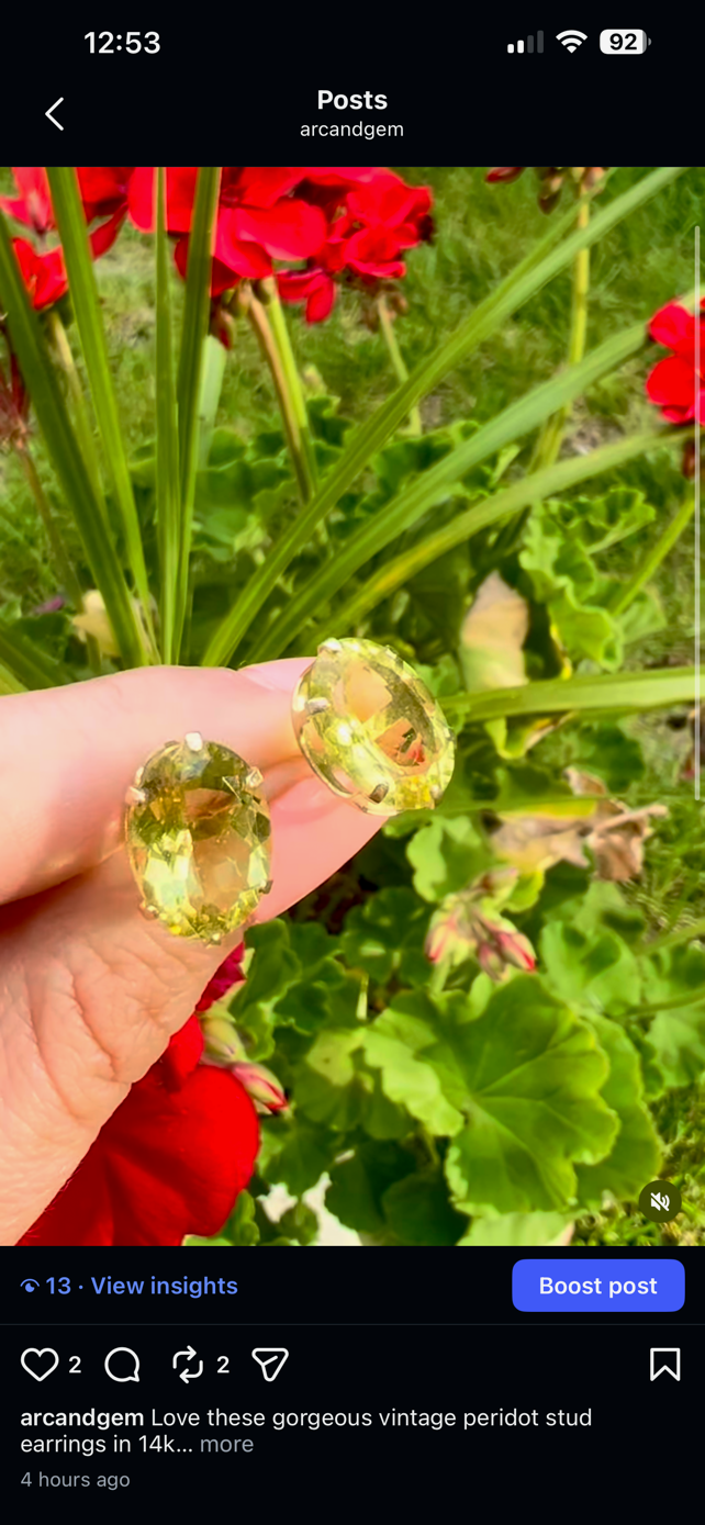 Vintage Peridot Statement Earrings | Large Oval Peridot Studs in 14K Gold | August Birthstone Jewelry