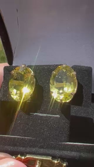 Vintage Peridot Statement Earrings | Large Oval Peridot Studs in 14K Gold | August Birthstone Jewelry