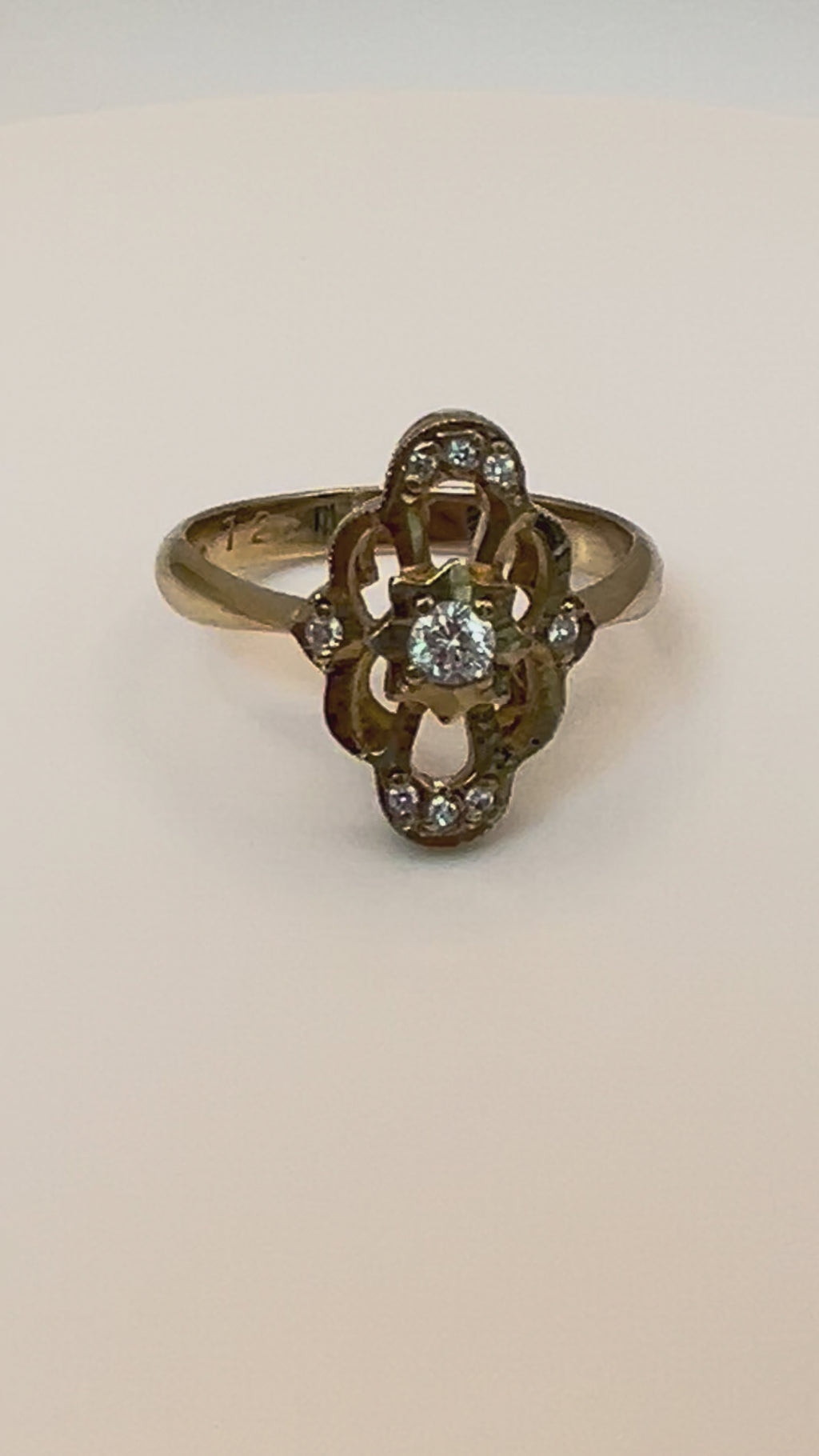 Vintage Soviet 583 Gold Diamond Ring | USSR Hallmarked | Size 7