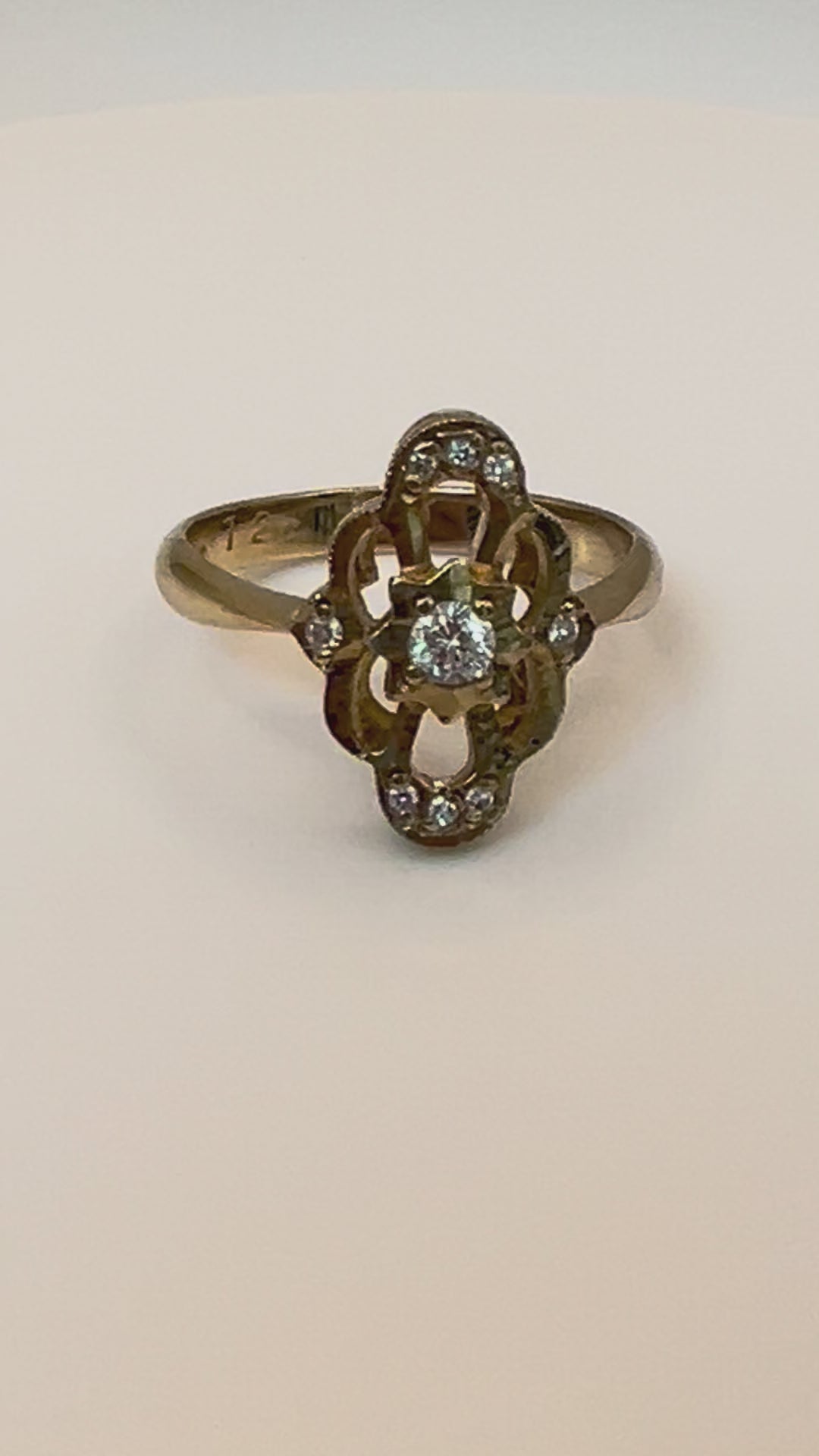 Vintage Soviet 583 Gold Diamond Ring | USSR Hallmarked | Size 7