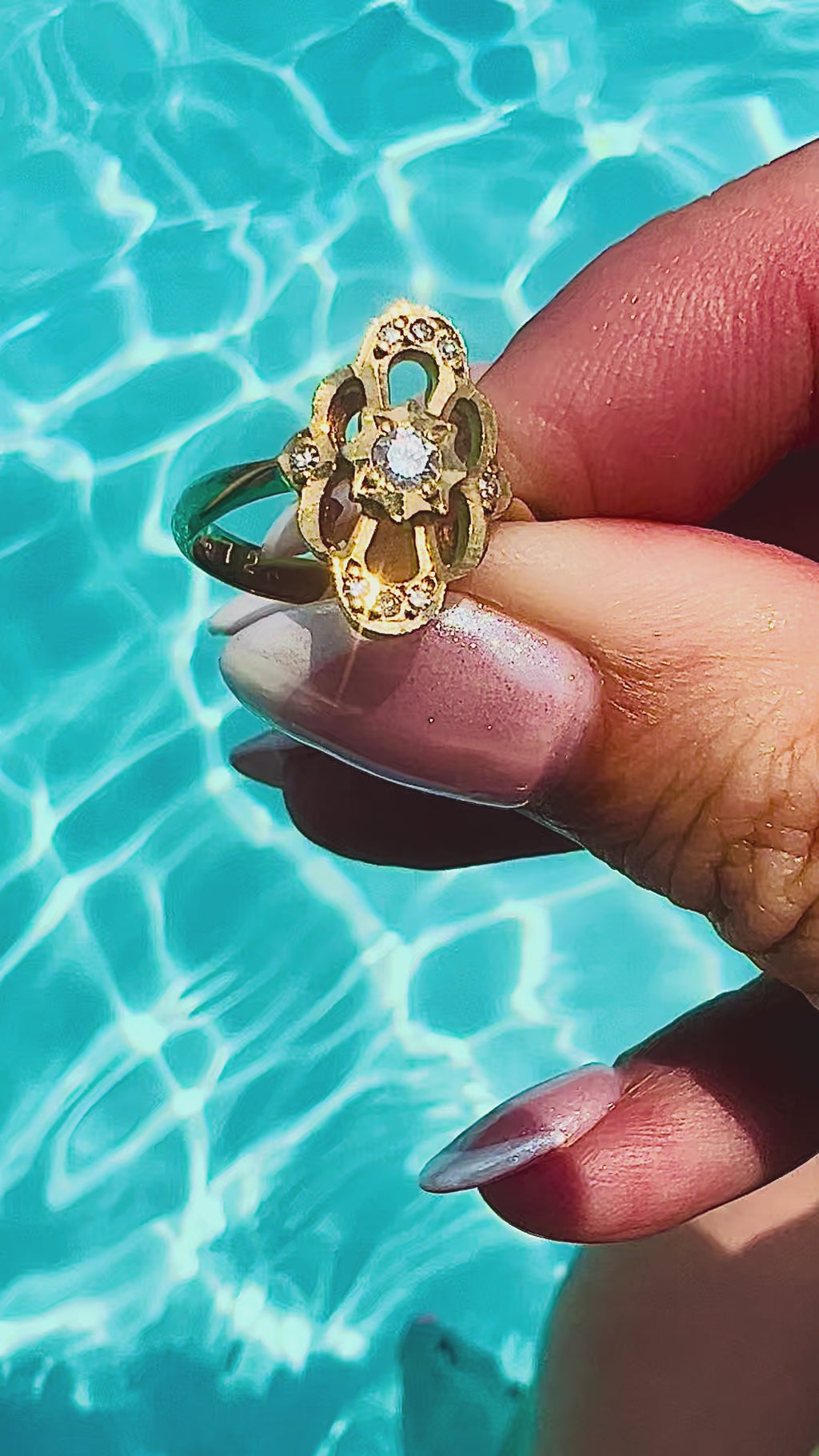 Vintage Soviet 583 Gold Diamond Ring | USSR Hallmarked | Size 7