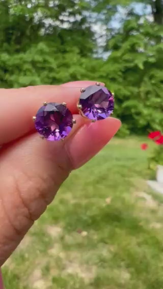 Vintage 14K Gold Amethyst Stud Earrings | Genuine Natural Amethyst | Classic February Birthstone Jewelry